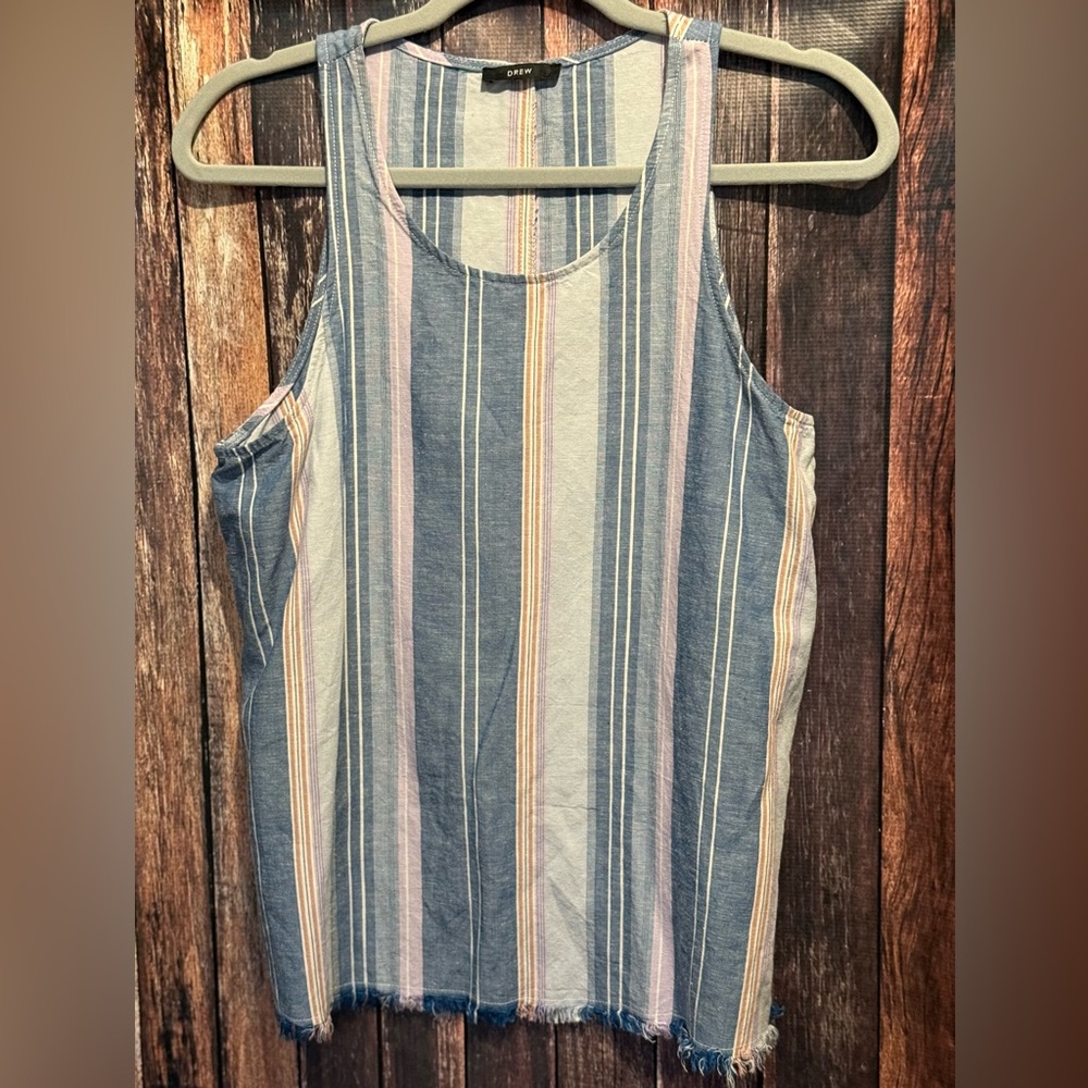 Drew Linen Blend Striped Top with Raw Gen